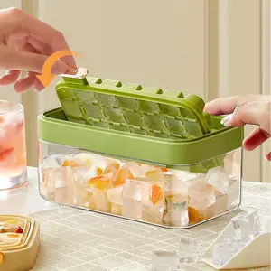 Rotating Ice Cube Tray with Lid and Bin，28 ​Pcs Mini Ice Cube Trays with Scoop， Ice Maker for Small Freezer, Kitchen Gadgets and Apartment Essentials, Easy-Release Plastic Utensils
