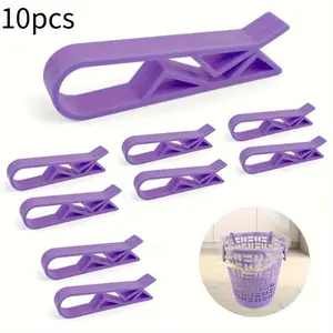 10pcs Purple Trash Bag Clips - Anti-Slip Garbage Bin Holders, Durable Reusable Plastic Waste Can Clamps for Home & Office Cleaning Supplies