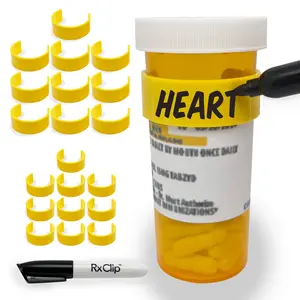 RxClip 20 Pack Medicine Bottle Label Clips for Easy Medication Identification - 20ct Multipack with Marker and Wipes