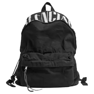 Balenciaga Editor Backpack in Black and White Canvas with Silver Hardware for Men