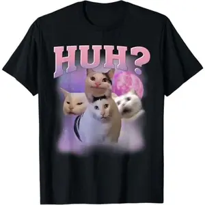Funny Meme Huh Cat Shirt Cat Lovers Humor T-Shirt for Men Women