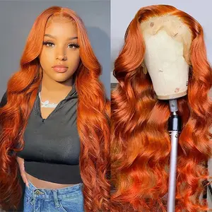 13x4 Ginger Orange Body Wave Lace Front Wig Pre Plucked Human Hair Wigs For Women 180 Density
