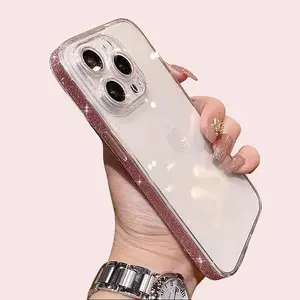 Transparent Glitter Bling Phone Case Protection Clear Shockproof Cover for iPhone 11 12 13 14 15 16 Pro Max Plus Cellphone Protector Protective Pink Bling Design Universal Compatibility
