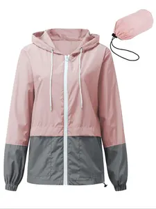 Women's Lightweight Breathable Hooded Long Sleeve Outdoor Jacket, Casual Activity Pocket Design, Comfortable Outerwear for Spring & Fall, Womenswear