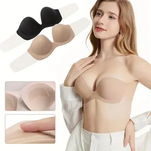 Adhesive Bra Strapless Sticky Push Up Reusable Invisible Lift Padded Non-Slip for Women Backless Dress Wedding Party,Ultra-Invisible Push-Up Breast Pasties - Soft Silicone Strapless Nipple Covers Suitable for Wedding Dresses,thick invisible push-up insert