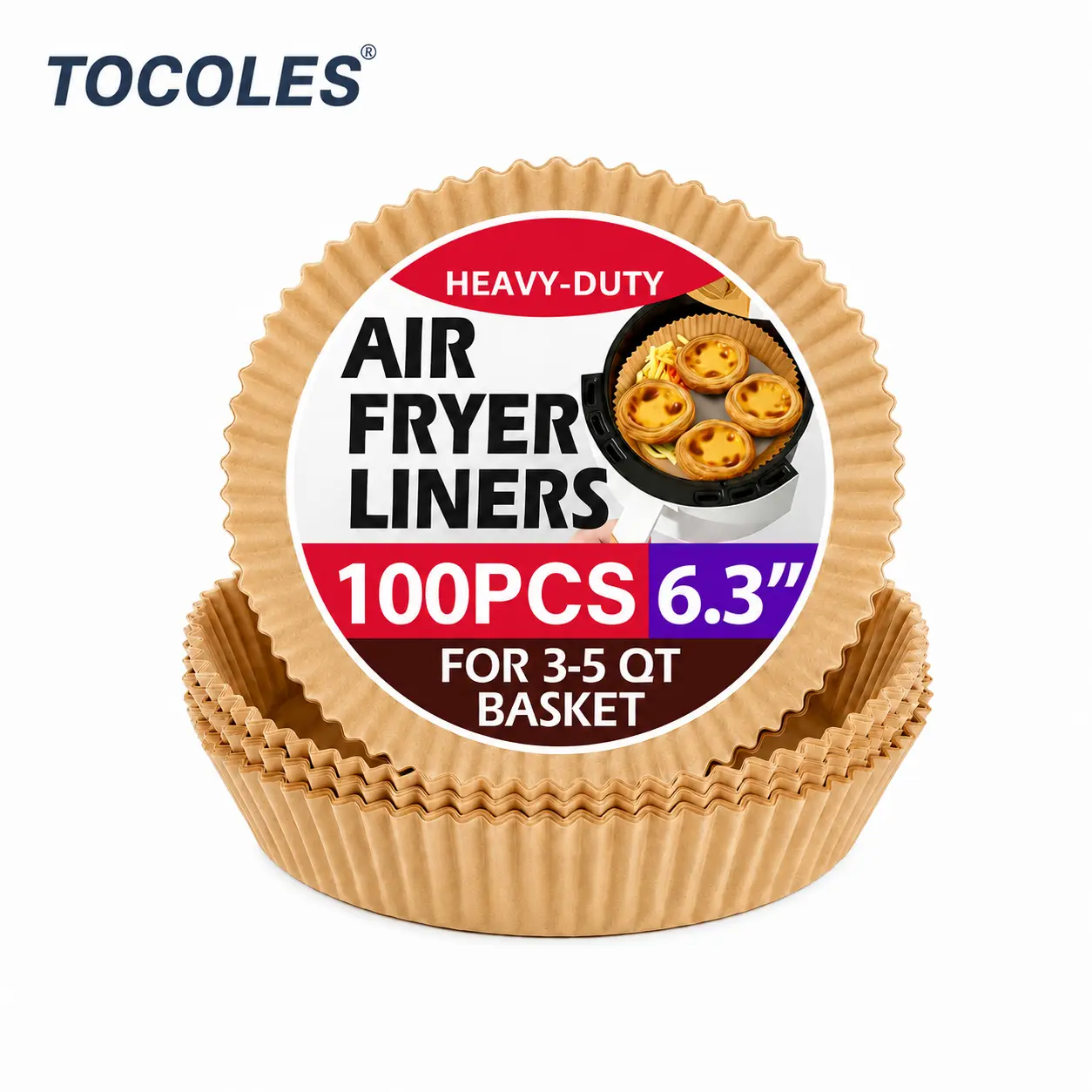 Air Fryer Liners Heavy-Duty Non-Stick Oil-Resistant Disposable Compostable Parchment Paper for 5-8 QT Round Baking Roasting Microwave Oven Bakeware Utensils Wood Kitchen
