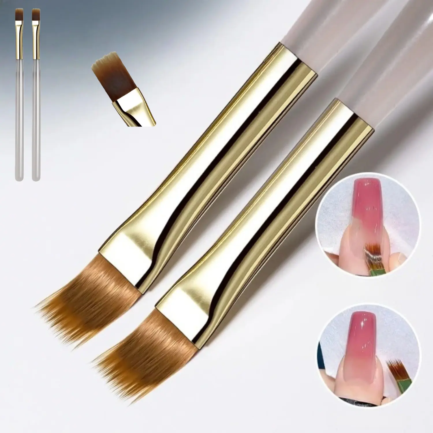 2pcs Gradual Nail Painting Brush, Wide Soft Smooth Bristle Design with Acrylic Handle, Blending & Line Drawing Brush for Gel Nails, Beginner &Nail Artist Manicure Tool, Nail Gel Paint Brush, Nail Art Tools, Nail Art Equipment