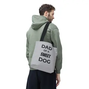 Dad of a Sweet Dog Tote Bag, Black Typography Grey Dog Dad Tote by VAWT Merch