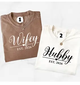 Comfort Colors Hubby Wifey Shirt, Matching Couple Tshirt With Est Year, Personalized Husband Wife Tee, Married Couple Matching Outfit