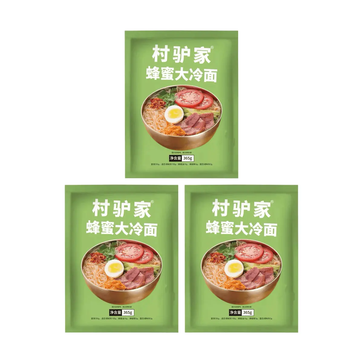 Village Donkey Honey Cold Noodles 3-Pack | Authentic Korean-Style Spicy & Sweet Noodles | Quick & Easy Meal | 365g x 3