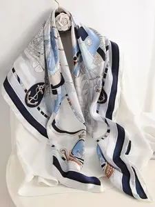 90*90cm Women Square Silk Scarf Luxury Brand Large Shawl Neckerchief Print Headband Female Foulard Bandana Wraps Hijab Scarves