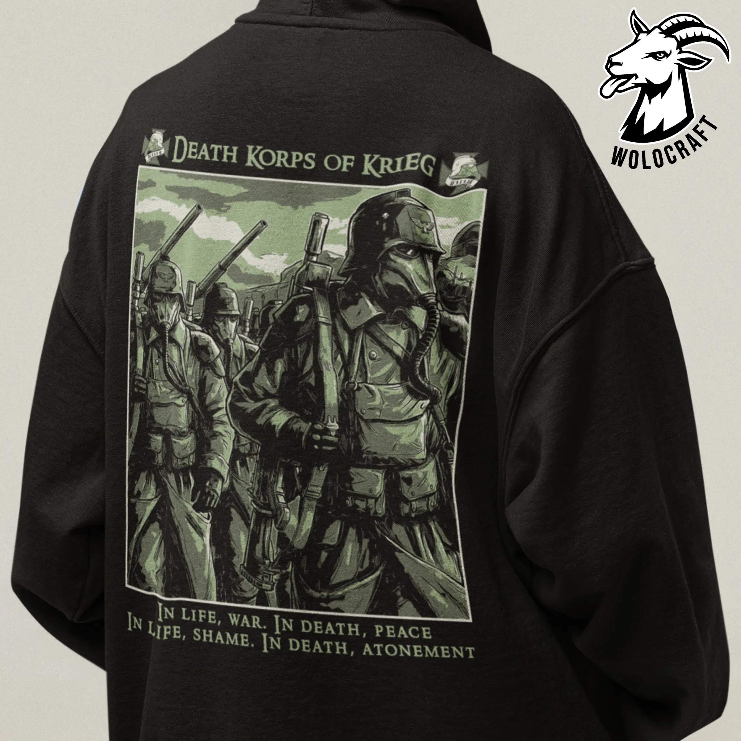 Death Korps of Krieg Hoodie, Wargame Unisex Cotton Hooded Top, Grimdark Regiment Graphic Apparel, Fan Gaming Clothing
