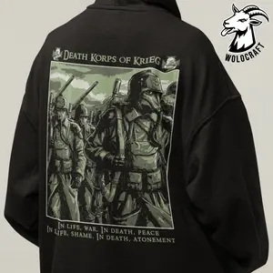 Death Korps of Krieg Hoodie, Wargame Unisex Cotton Hooded Top, Grimdark Regiment Graphic Apparel, Fan Gaming Clothing