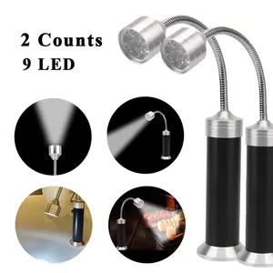 2-Pack 9 LED Work Lights, Outdoor BBQ Grill Light Accessories, Magnetic Outdoor Lighting Flexible Gooseneck (batteries Not Included)