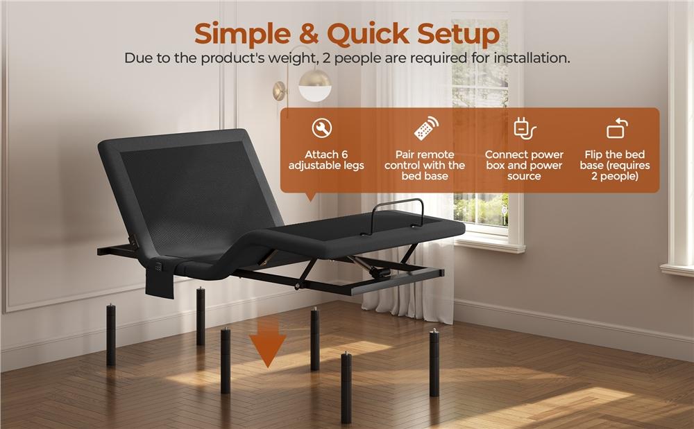 【Massage & Remote】 Yaheetech Adjustable Upholstered Bed Frame, Bed Base W/ Independent Head & Foot Incline, Under-Bed LED Lights, USB Ports, 4 Bed Height Settings, Storage Bag, Easy Assembly
