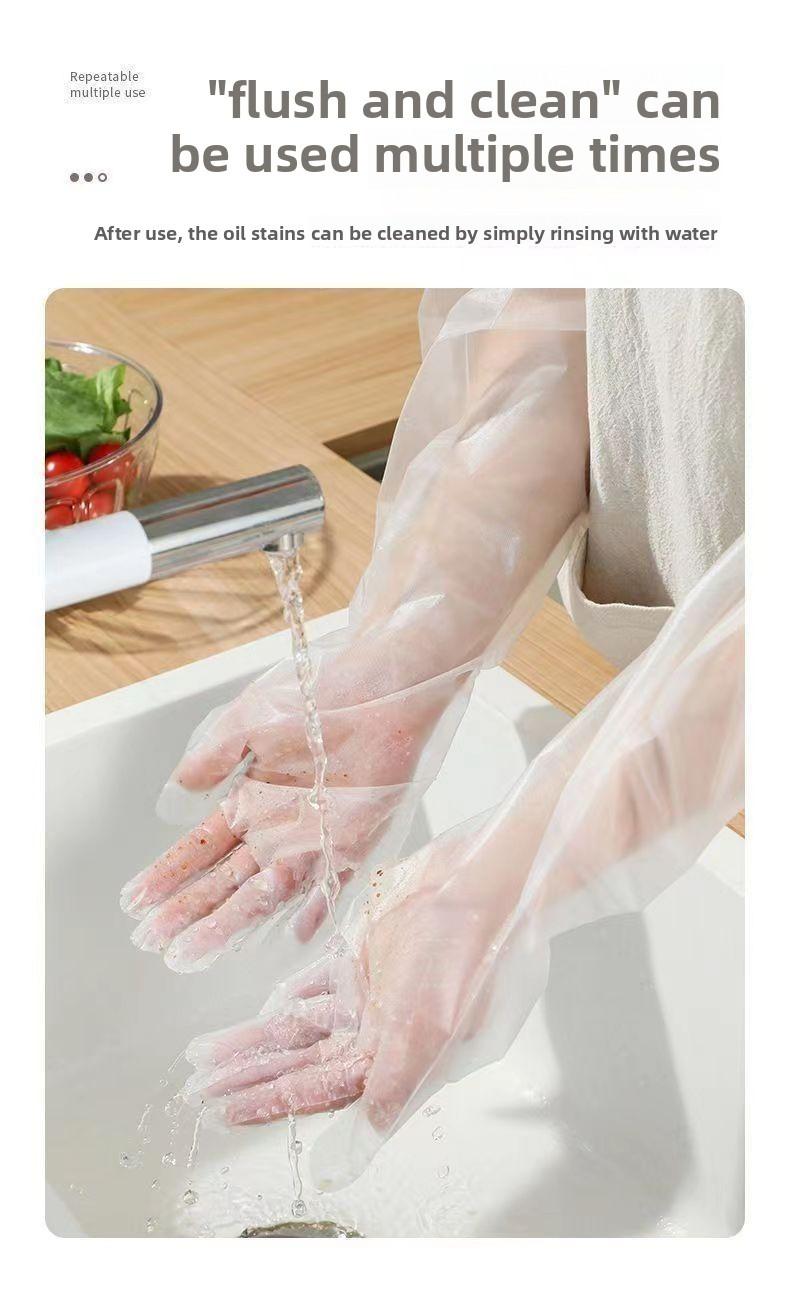 10pairs Disposable Long Sleeve Gloves, 60cm, Thickened, Elastic Cuff, Durable Clear Household Cleaning Gloves 10pairs Disposable Long Sleeve Gloves, 60cm, Thickened, Elastic Cuff, Durable Clear Household Cleaning Gloves
