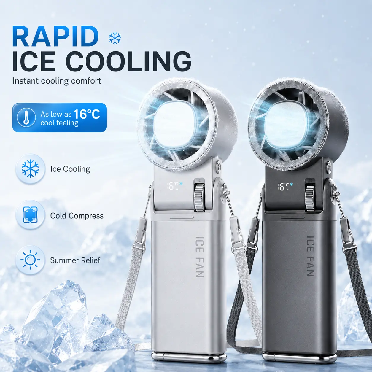 3-in-1 Portable Handheld Fan with Cooling Plate, 6000mAh Rechargeable Foldable Personal Fan with Digital Display, USB-C Charging, LED Light for Travel, Concerts and Desk