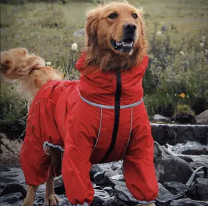 Dog Puffer Coat. Red Zip-UP with accessories/pockets