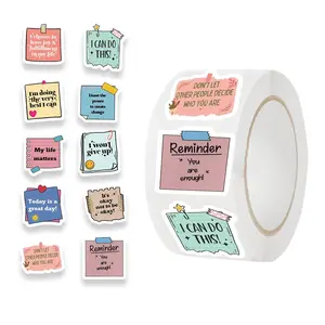 Motivational Sticker Roll, 500pcs/roll Self-affirmation Motivational Sticker, Waterproof Sticker for Water Bottle Laptop Scrapbook, Positive Note Aesthetic Sticker, Decor