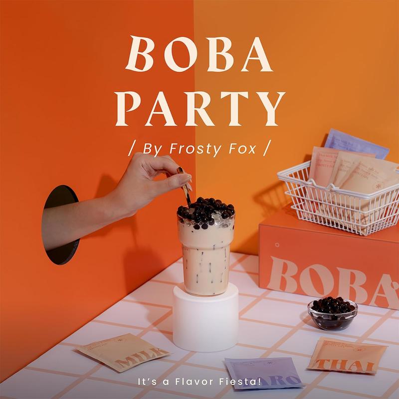 Frosty Fox Premium Boba Bundle Kit 10 Serv. Instant Bubble Pearl Variety Milk Tea Kit with Authentic Brown Sugar Tapioca Pearls & Coconut Jellies - Ready in Under 1 Minute, Includes Straws - Gift Box, Holiday (Classic, Taro and Thai Tea)