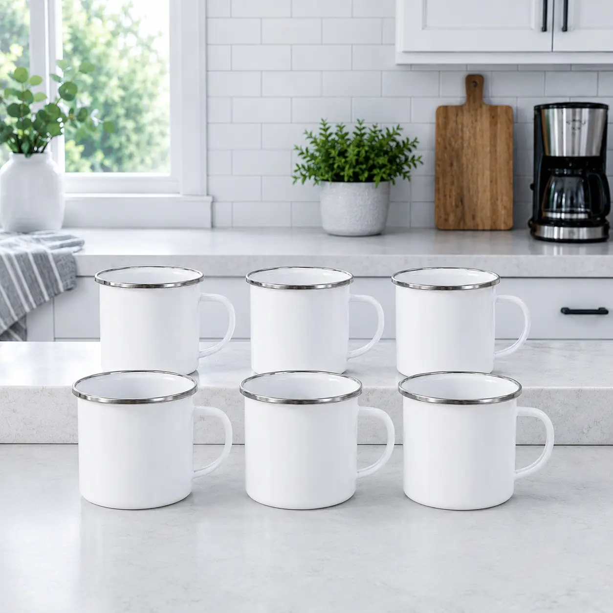 White Enamel Mugs with Metal Rim ,6 Pack , Food Grade Cups for Camping, Home, Party & Daily Use Drinkware Mug Cup Tumbler Reusable Washable Ceramic Coffee Reuse Portable Classic gift,cups & mugs,gift mug，different type of cups
