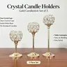Glam 3-Piece Gold-Silver Metal & Crystal Candle Holder Set - Tabletop Centerpiece with Crystal Balls, Fits Multiple Sizes, Engagement Anniversary Birthday Party Home Decor