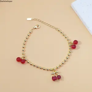 Trendy INS Style Cherry Charm Anklet & Bracelet for Women, Summer Beach Inspired Red Beaded Design, Cute Boho Aesthetic Jewelry, Lightweight & Versatile for Beach, Vacation & Daily Outfits
