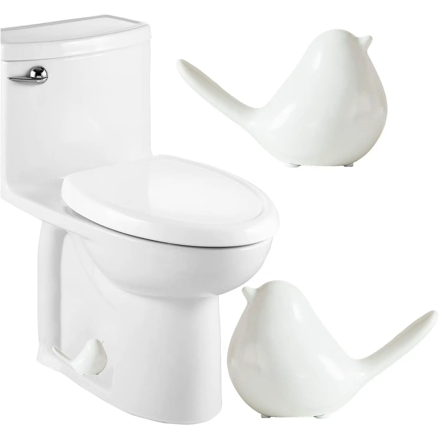 Ceramic Bird Toilet Bolt Covers Decorative Toilet Bolt Caps,Set of 2 Toilet Caps for Bottom of Toilet, Toilet Screw Cover Caps for  Bathroom Decor Acessories, Easy Installation (White)