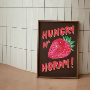 Hungry Horny Strawberry Poster No Frame, Funny Wall Art, Kitchen Wall Decor
