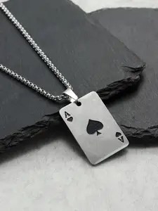 Unisex Street Trend Ace of Hearts Pendant Necklace, 1 Piece Trendy Vintage Poker Card Chain Necklace, Punk Styles Necklace for Men & Women As Gift, Heart Shaped Necklace, Stainless Steel Necklaces