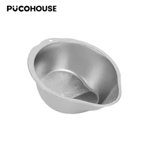Rice Washer Bowl with Hook Stainless Steel Washing Bowl with Side Drain Holes Rinse Basket for Quinoa Fruits Vegetables Beans Multifunctional Kitchen Colander Utensils fine mesh Strainer Balck Friday Sale Kitchenware