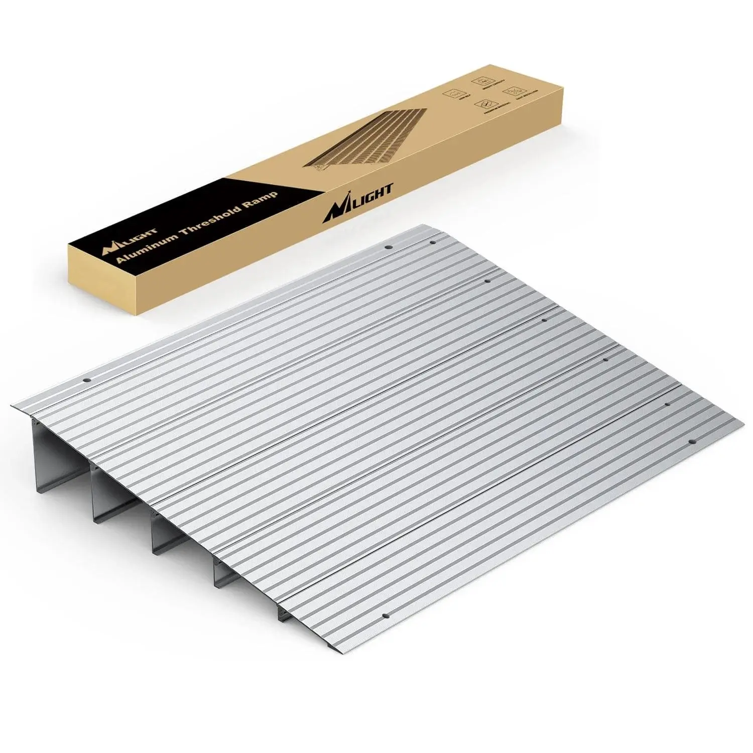 Nilight Modular Metal Height-Adjust Accessibility Door Threshold Ramp, 34" L x 27.2" W x 5" H, 5-in Rise, 700 lbs Capacity, All-Weather, Easy-Install for Home Doorways, Scooters, Walkers, Buggies (Home Building Supplies)