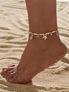 Summer 2024 Starfish & Shell Decor Beaded Anklet for Women & Girls, Fashion Jewelry for Party, Daily Clothing Decor, Trendy Jewelry for Birthday Gift
