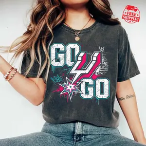 [Sale up to 50%] [Free Ship] Go Spurs Go Graffiti Comfort Color T-Shirt, Spurs Fan Shirt, Streetwear Basketball Graphic, Urban Game Day