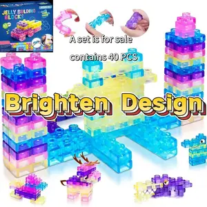 1pc Soft Jelly Blocks , Squishy Multi-color Stacking Jelly Building Blocks Toy Set, Non-toxic Sensory Tactile Play Toy Safe Squishy Squeezable & Stretchable Fun, Puzzle Blocks for Kids Early learning Preschool STEM Creative Construction Age 2+，Easter gift