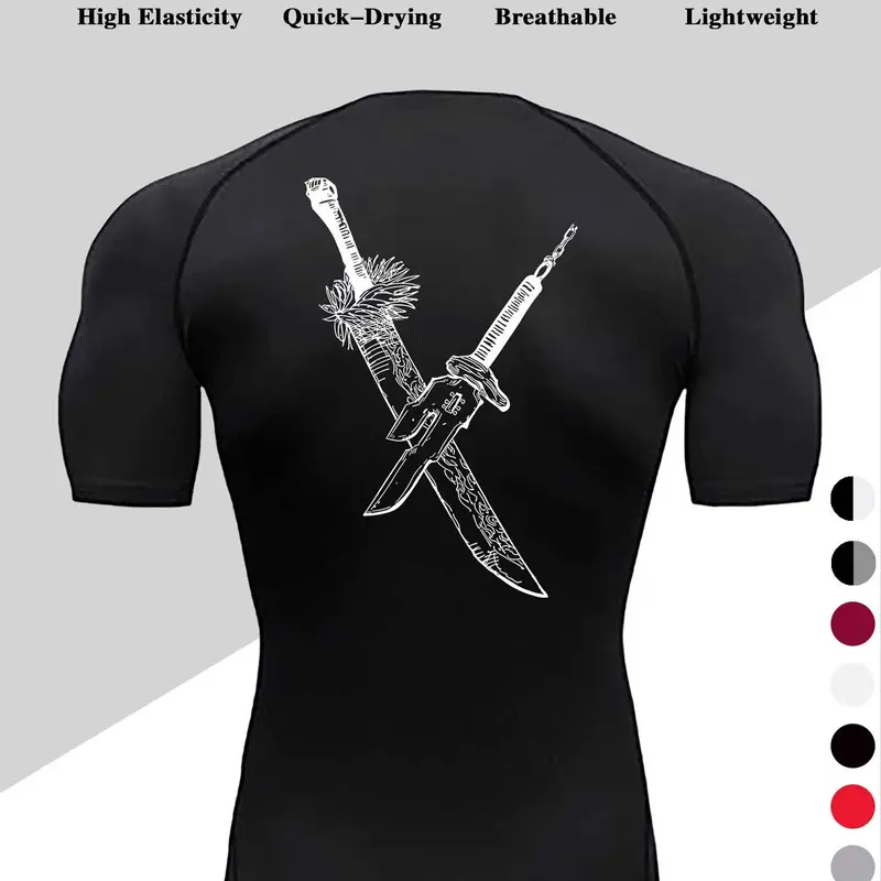 Men's Dragon Print Compression T-Shirt, Quick-Dry Breathable Stretch Fabric, Tight-Fitting Short Sleeve Top for Fitness and Outdoor Activities, Athletic Tee, Fitness Shirts, Workout Tops, Elastic Breathable Sportswear