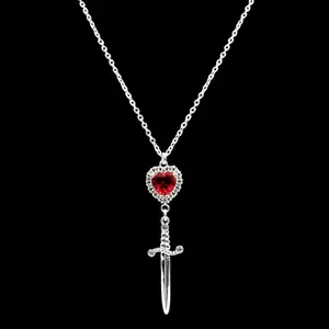 Silver Heart Dagger Necklace