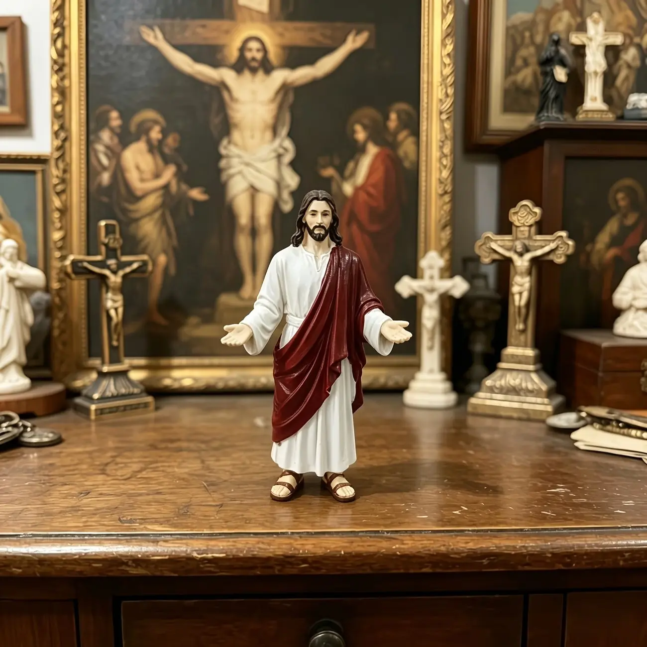 Hand Painted Open Arms Jesus Christ Resin Statue, Catholic Religious Tabletop Figurine, Home Altar Decor, Church Ornament, Christian Gift, Religious Decoration