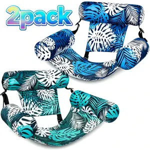 Tropical Print Pool Float Hammock Chairs, 2 Pack Inflatable Floating Loungers, Lightweight Water Recliners for Adults, Pool Lake River Summer Water Fun