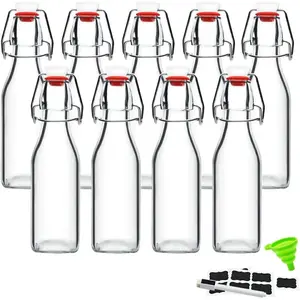8 oz Swing Top Glass Bottles with Airtight Lids (Set of 9) - Ideal for Home Brewing, Kombucha, Kefir, Vanilla Extract, Beer, Oil, Vinegar, Homemade Juices, Water and Soda