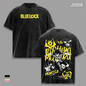 Bachira Meguru Blue Lock Anime Tee, Soccer Striker Ego Monster Dribble Graphic T-Shirt, Sporty Double Sided Acid Washed Oversized Streetwear Shirt Gym Merch, Manga Football Design, Lightweight Cotton Unisex Fan Gift