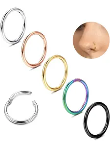 5Pcs G23 Titanium Nose Rings Hoops 16G/18G/20G Septum Hinged Nose Rings Clicker Rings for Lip Cartilage Daith Helix Rook Tragus Ear Lobe Earrings Conch Piercing Jewelry Hypoallergenic Nose Rings for for Women Men 6mm/8mm/10mm/12mm