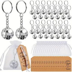 Mirror Disco Ball Keychain, Transparent Hard Mesh Bag & Thank You Tag, Mini Disco Ball Decoration, 70s & 80s Party Favors Gift