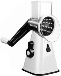 Rotary Cheese Grater Hand Crank - Mandoline Vegetable Slicer with 3 Stainless Steel Blades, Cheese Shredzzzder for Fruit Vegetables Nuts - White