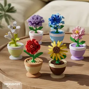 Mekansm All-Season Flower Pot Building Blocks GV3191804 ABS Material Floral Theme Desktop Decoration Creative Toy Multi-Color Options for Friends decor home