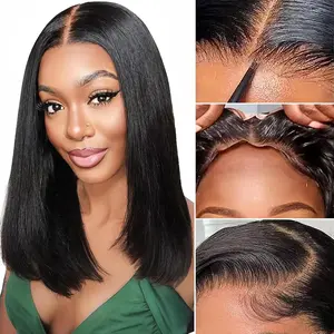 Wear and Go Bob Wig Human Hair 180 Density 4x4 HD Lace Closure Pre Plucked Pre Bleached Pre Cut Glueless Wig Bob Wigs for Black Women Human Hair Glueless Short Wigs
