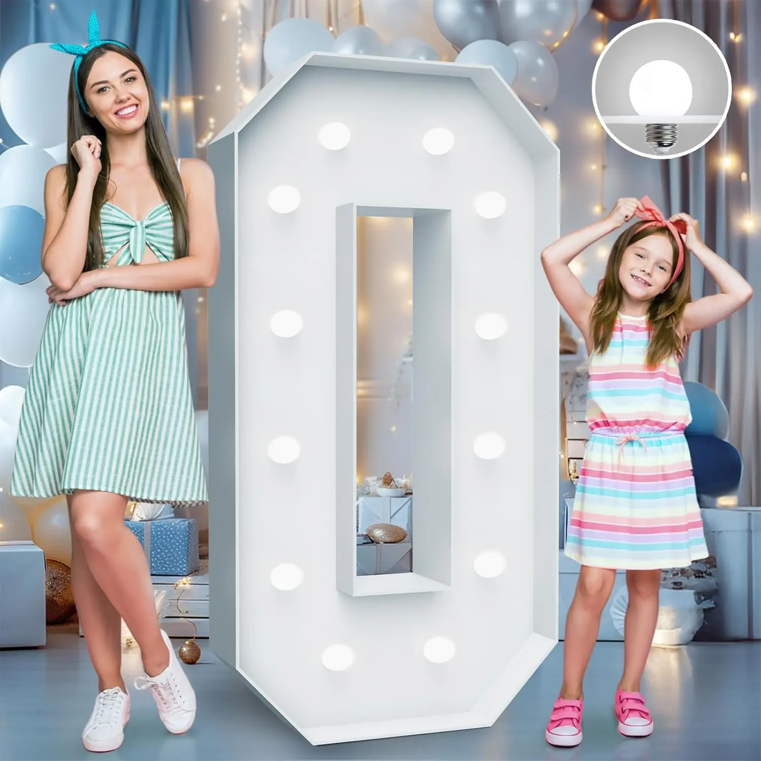 Cool White 4ft Letter Shape Number 0 Marquee Light - Foam Board, 12 Bulbs, Includes Stand & Weighted Bag for Baby Showers, Wedding Decor, Room Decor