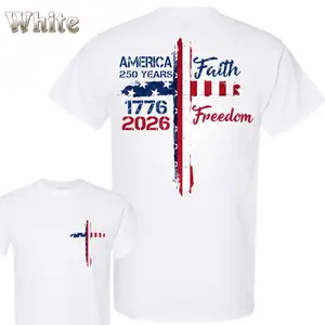 Faith Freedom USA 250 Years T-Shirt - Distressed American Flag Cross With America 1776 2026 Graphic , Patriotic Christian Design For July 4th 2026 Celebration , USA Pride Theme , Soft Everyday Wear , Gift For 4th July Casual Classic Top