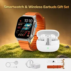 All-in-One Stylish Smartwatch Gift Set - Bluetooth Earbuds, 2 Bands, Fast Charger & Cable, Fashion Fitness Tracker for Everyday Wear, Work & Travel
