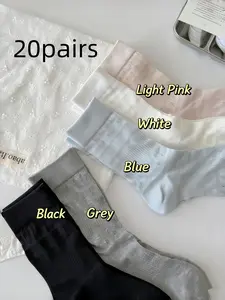 Women's Breathable Layered Socks, Thin Mid-Calf Anti-Odor Sports Socks for Spring Summer Autumn Winter, 10 Pairs/20 Pairs